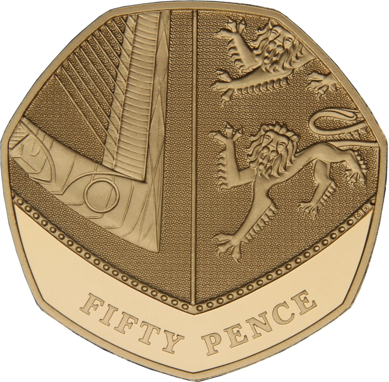 Pièce 50p Pence Or 2008 Bouclier Royal BE
