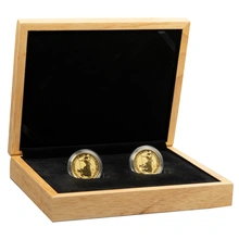 Grand coffret cadeau en chêne - 2 pièces d'or de 1 once 33 mm