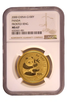 Pièce Panda Or 1 Once 2000 Bague Givrée NGC MS67