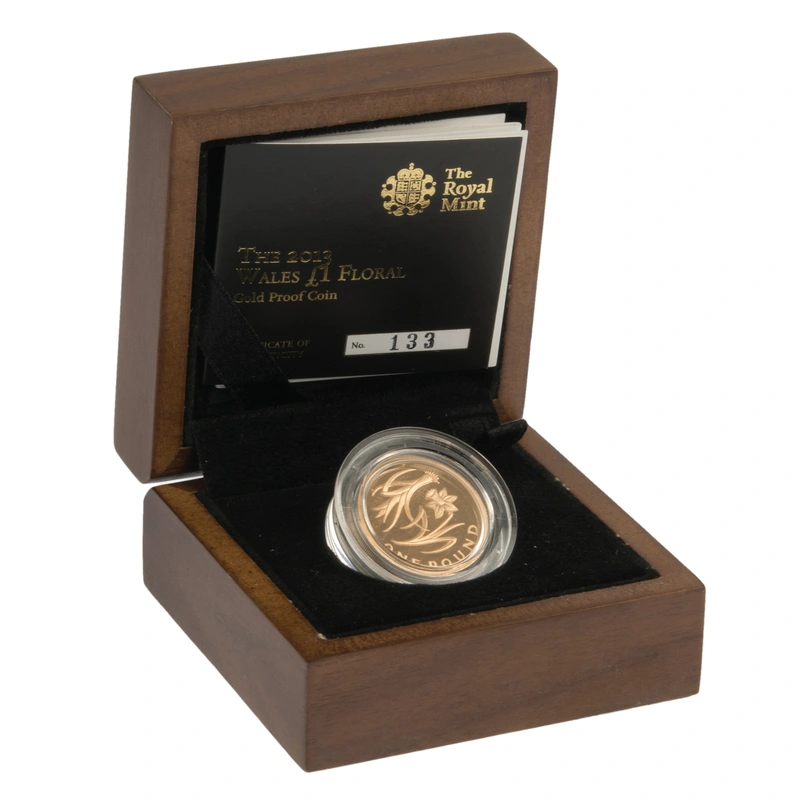 2013 Proof Gold 1 Pound Coin Wales Floral Boxed