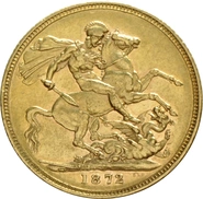 Pièce Souverain Or Victoria Tête Jeune 1872 (Londres)