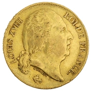Pièce 20 Francs Or Louis XVIII Tête Nue 1816 A