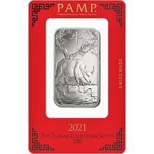 Lingot d'Argent 1 Once Pamp 2021 Année du Boeuf