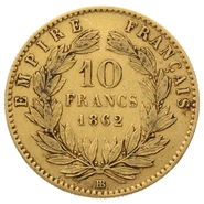 Pièce 10 Francs Or 1862 Napoléon III BB