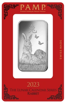 Lingot d'Argent 1 Once PAMP 2023 Année du Lapin