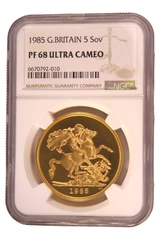 Pièce Quintuple Souverain Or 1985 NGC PF68
