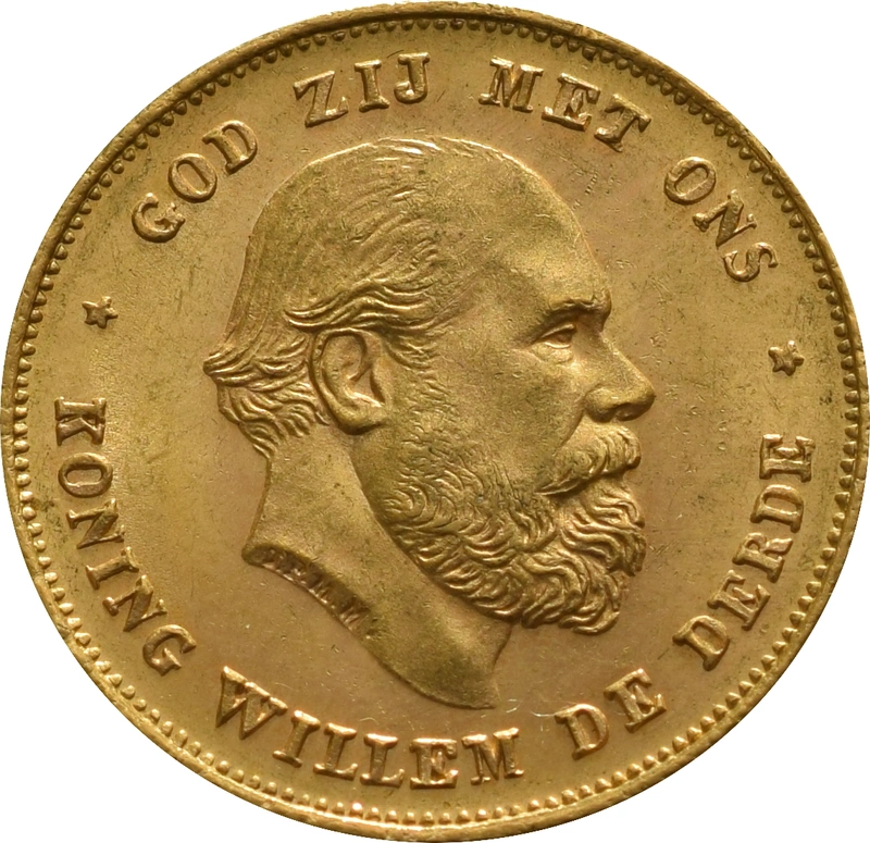 Pièce 10 Florins Or Néerlandais Willem III 1875 à 1889