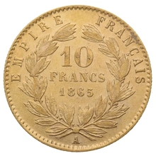 Pièce 10 Francs Or 1865 Napoléon III Tête Laurée A