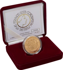Pièce Quintuple Souverain Or 2003 £5 Jubilé du Couronnement en Boîte