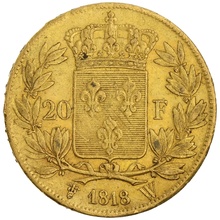 20 Francs Or Louis XVII Tête Nue 1818 W