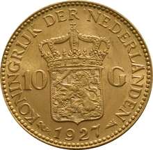 Pièce 10 Florins Or Néerlandais Wilhelmine Âgée 1925 à 1933
