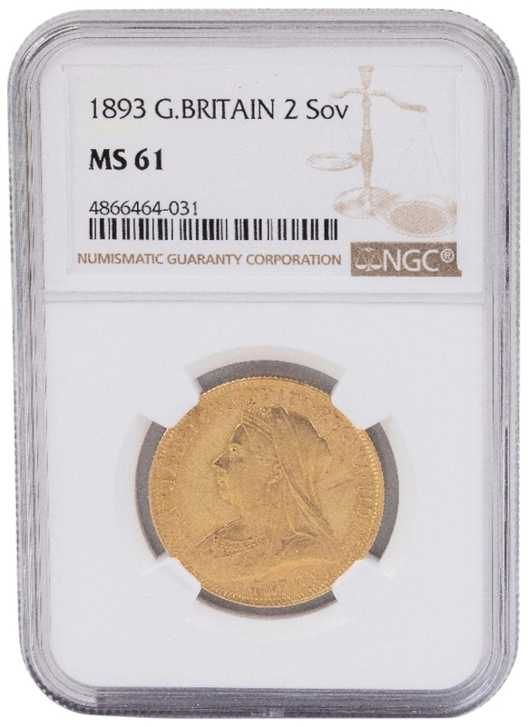 1893 Victoria Veiled Head £2 Gold coin NGC MS61