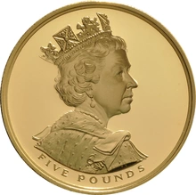 Pièce Quintuple Souverain Or 2002 £5 Jubilé d'Or en Boîte