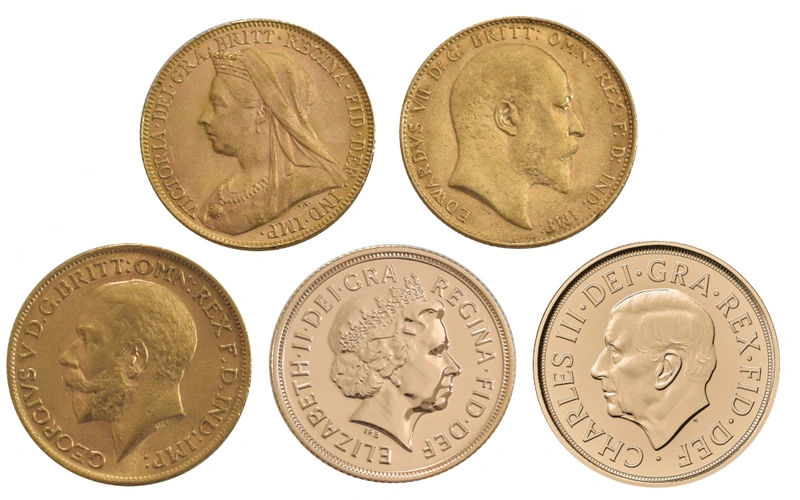 5 Pièces Souverains Or Portraits