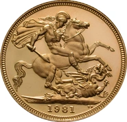 Pièce Souverain Or 1981 Elisabeth II Tête Décimale
