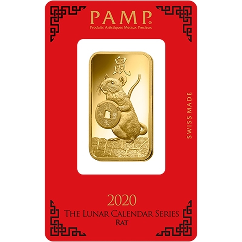 Lingot d'or de 1 once - PAMP 2020 Année du Rat