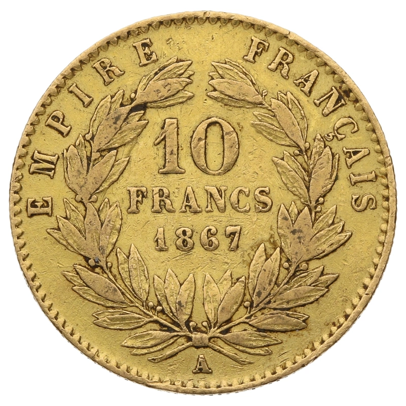 Pièce 10 Francs Or 1867 Napoléon III Tête Laurée A