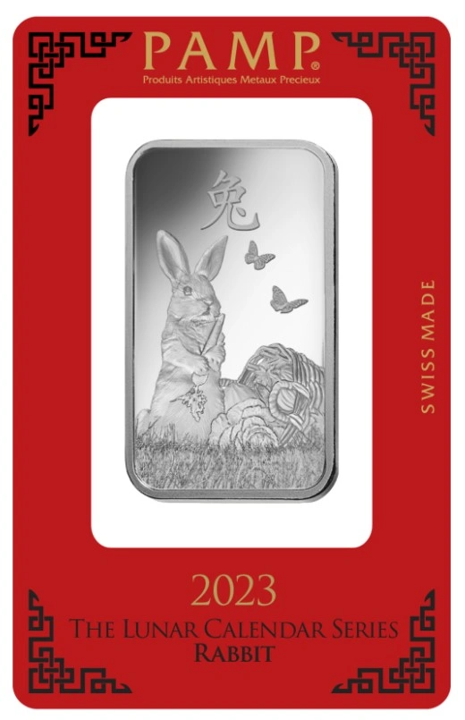 Lingot d'Argent 1 Once PAMP 2023 Année du Lapin