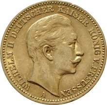 Pièce 20 Mark Or Allemand Wilhelm II 1889 à 1913