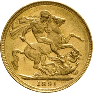 Pièce Souverain Or 1891 Victoria Tête Jubilée (S)