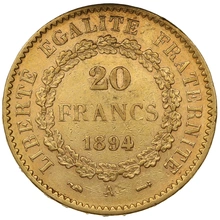 Pièce 20 Francs Or Génie 3ème République 1894 A