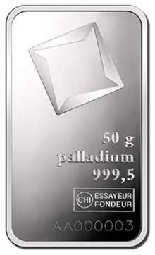 Lingot de Palladium Valcambi 50g