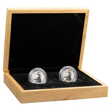 Grand coffret cadeau en chêne - 2 pièces d'argent de 1 once 39 mm