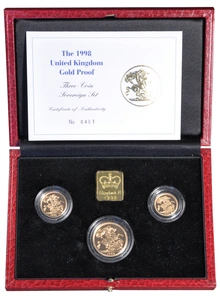 1998 Coffret De Trois Pièces Souveraines Or Preuve En Boîte