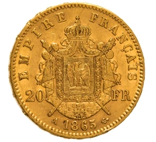 Pièce 20 Francs Or Napoléon III Tête Laurée 1865 A