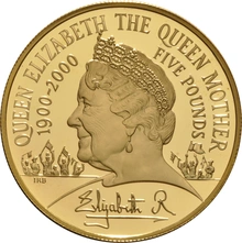 Pièce Quintuple Souverain Or 2000 Reine Mère en Boîte
