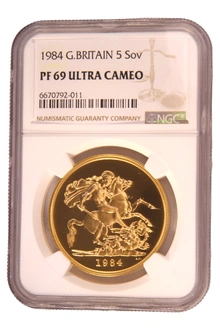 1984 - Pièce d'Or de 5 £ (Quintuple Souverain) NGC PF69