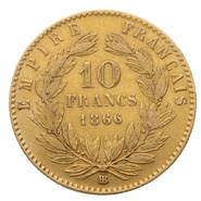 10 Francs Or 1866 Napoléon III Tête Laurée BB