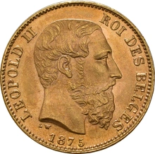 Pièce 20 Francs Or Belges Leopold II Type 2
