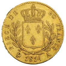 20 Francs Or Louis XVIII Buste Habillé 1814 A
