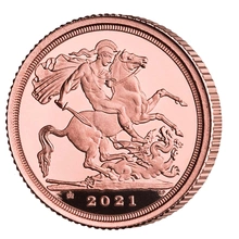 5 Pièces Souverains Or 2021 Elisabeth II 5ème Tête en Boîte