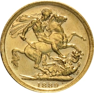 Pièce Souverain Or 1889 Victoria Tête Jubilée (M)