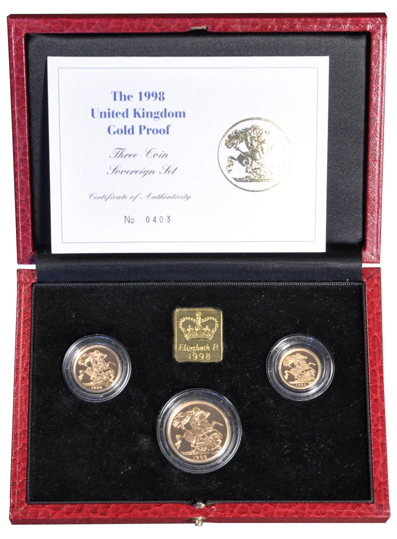 1998 Coffret De Trois Pièces Souveraines Or Preuve En Boîte