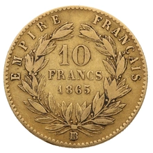 1865 10 Francs Français Napoléon III Tête Laurée – Grosse BB