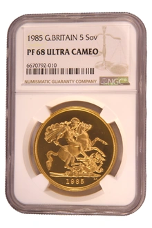 1985 - Pièce d'Or de 5 £ (Quintuple Souverain) NGC PF68
