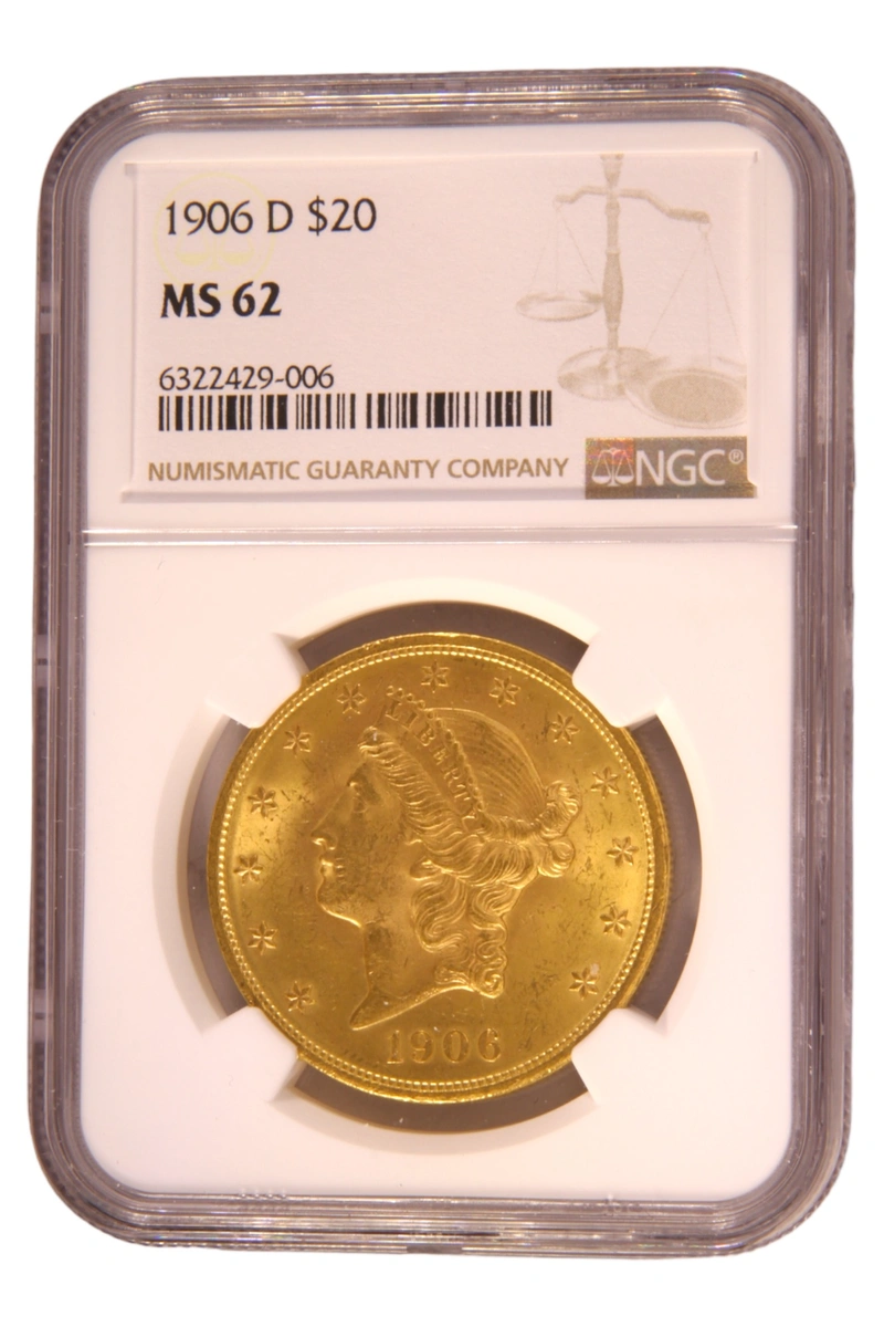 Pièce d'or de 20 $ Double Eagle Liberty Head de 1906, Denver NGC MS62