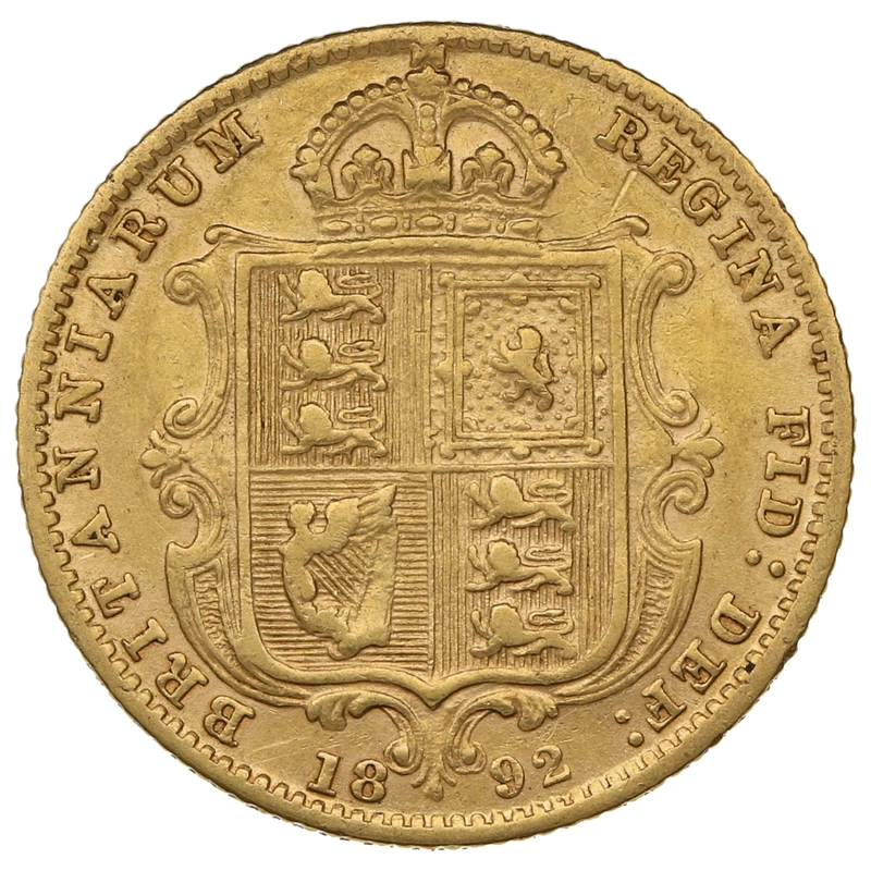 1892 Half Sovereign Victoria Jubilee Head Shield Back London