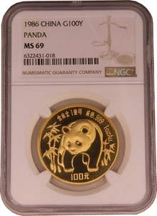 Pièce Panda Or 1 Once 1986 NGC MS69