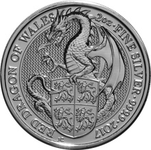 Royal Mint Queen's Beasts de 2 Onces Argent 2017 Dragon Rouge