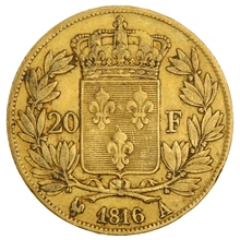 Pièce 20 Francs Or Louis XVIII Tête Nue 1816 A