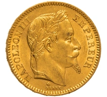 Pièce 20 Francs Or Napoléon III Tête Laurée 1865 BB