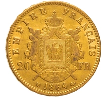 Pièce 20 Francs Or Napoléon III Tête Laurée 1864 BB