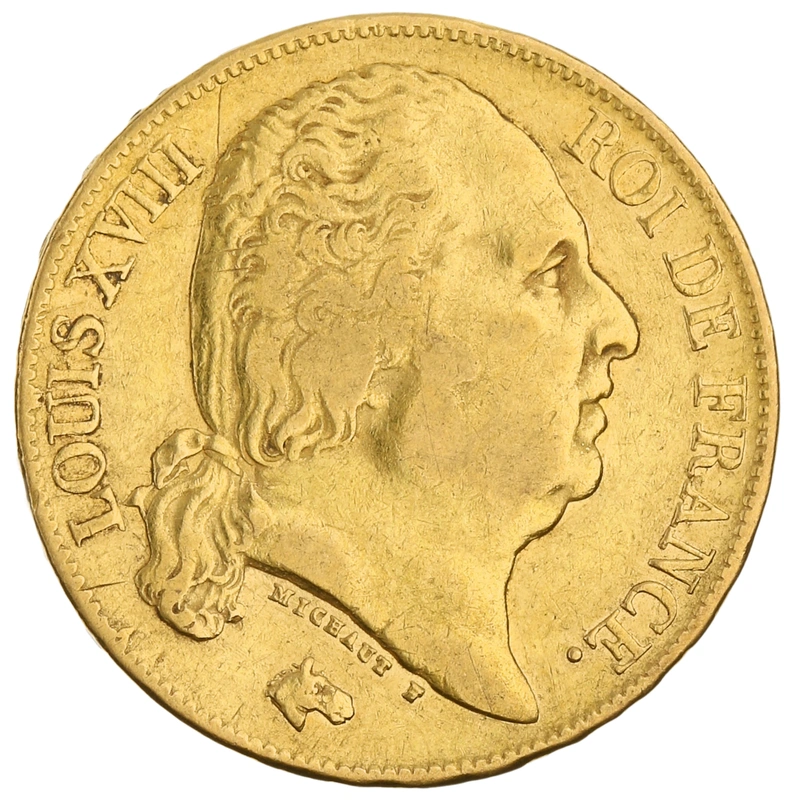 Pièce 20 Francs Or Louis XVIII Tête Nue 1824 A