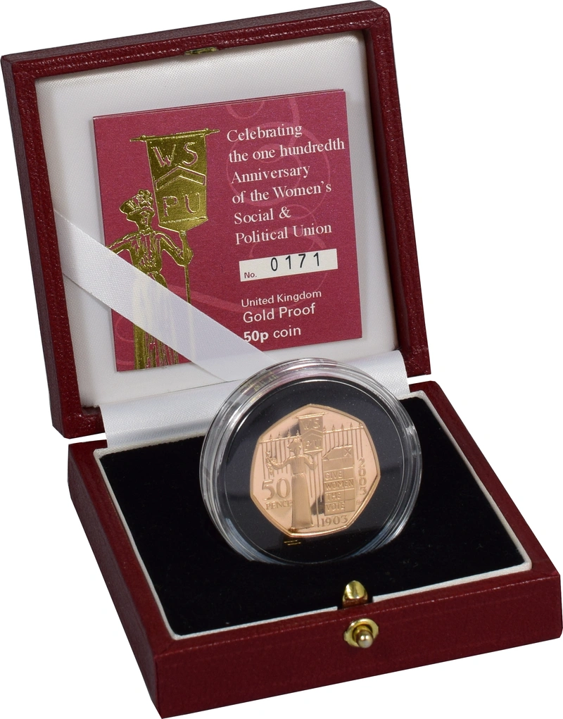 Pièce 50 Pence Or 2003 l'Union Sociale et Politique des Femmes BE en Boîte