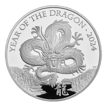 Pièce Royal Mint Lunar Argent 5 Onces 2024 Année du Dragonen en Boîte