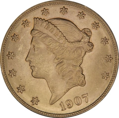 Pièce 20 Dollars Or Us 1907 Double Eagle Liberty NGC MS64
